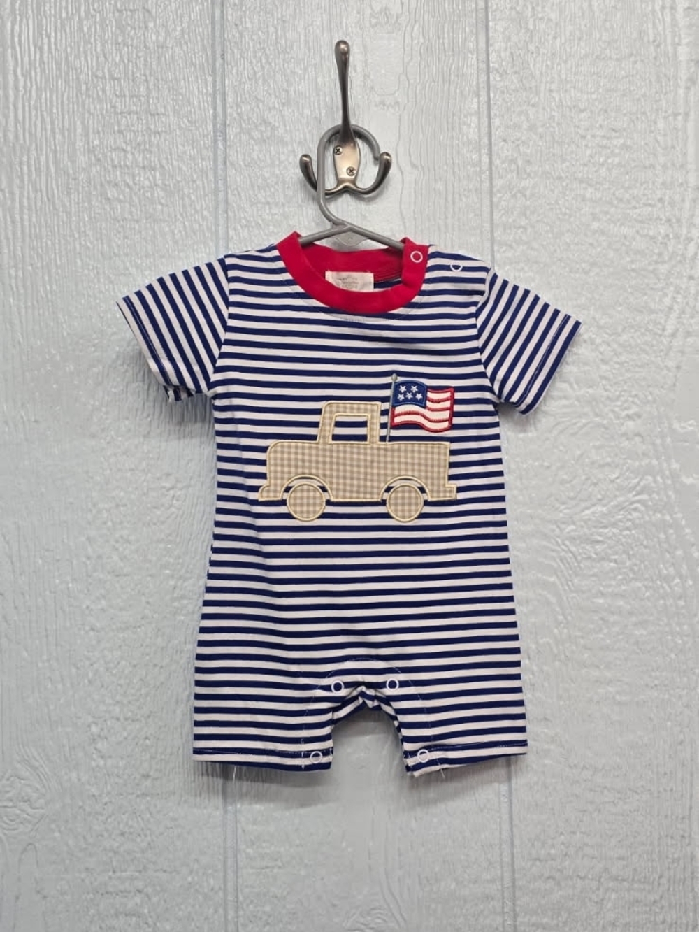 New 18 Months Patriotic Truck Applique Romper